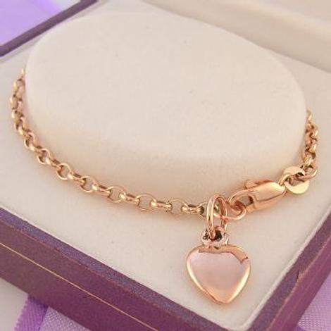 9ct Rose Gold Heart 15cm Belcher Charm Bracelet