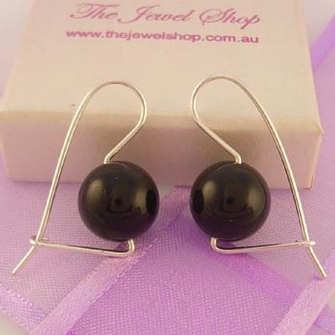 Sterling Silver Euroball Design 10mm Black Onyx Earrings