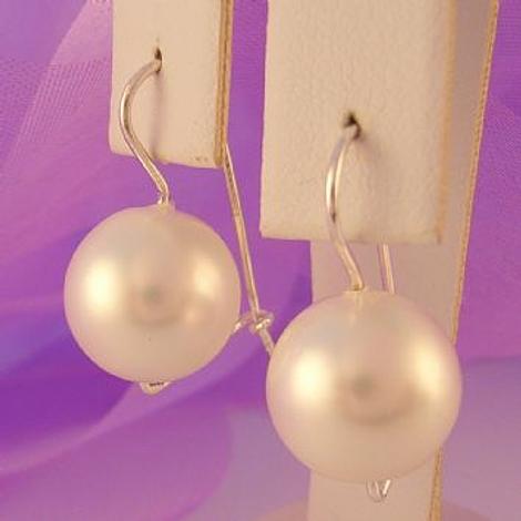 Sterling Silver Euroball Design 12mm Shell Pearls Designer Earrings