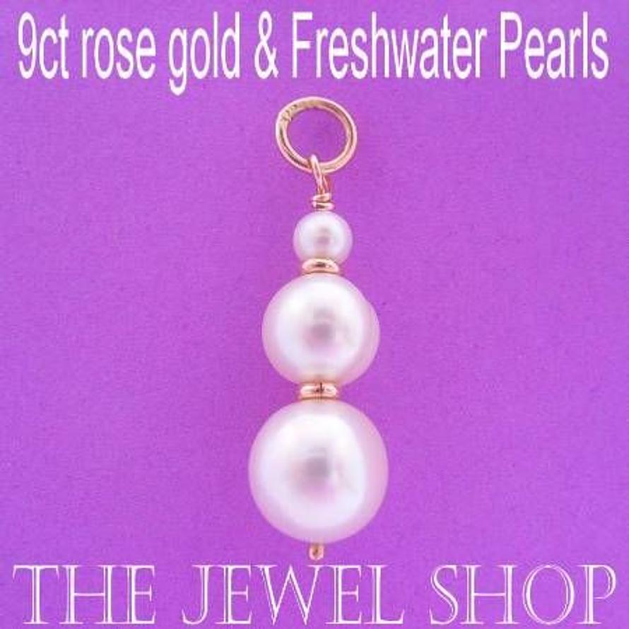 9CT ROSE GOLD NATURAL WHITE ROUND FRESHWATER PEARL PENDANT
