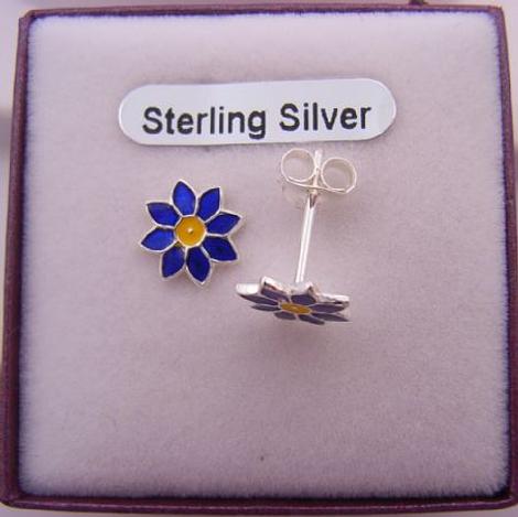 Sterling Silver 8mm Daisy Flower Enamel Stud Earrings