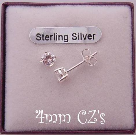 Sterling Silver 4mm Cz Cubic Zirconia Stud Earrings