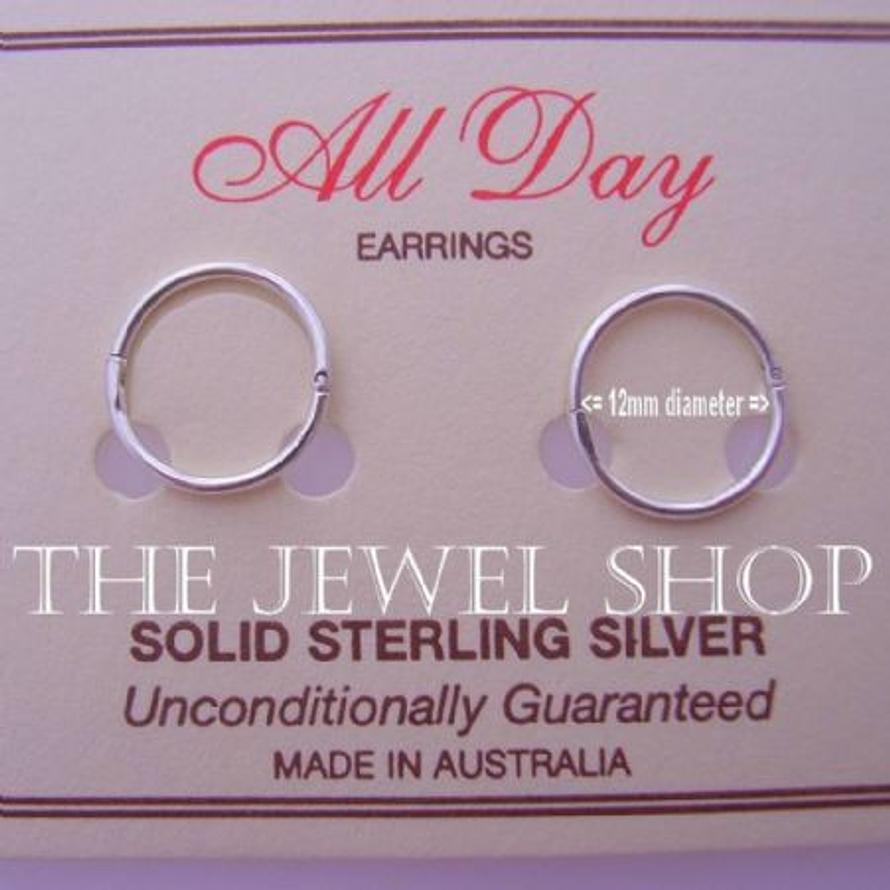 STERLING SILVER SMALL SIZE 12mm HINGED SLEEPER EARRINGS