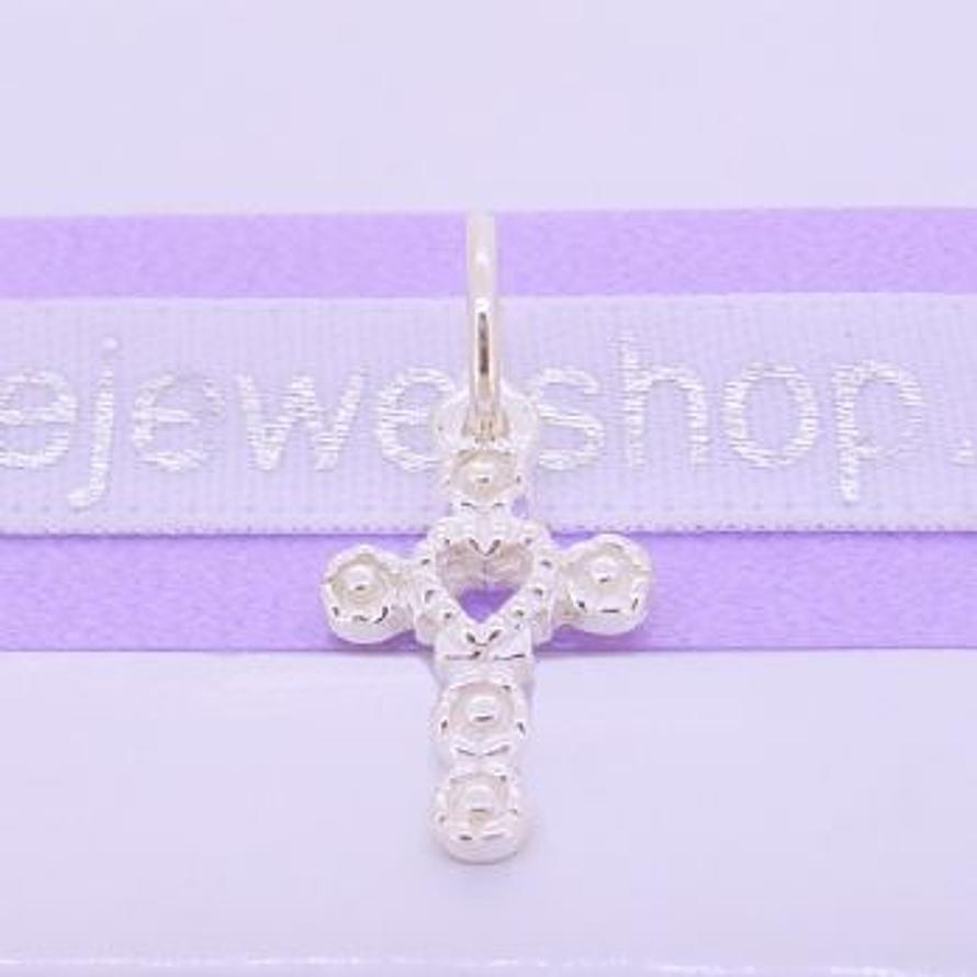 STERLING SILVER 9mm x 16mm FLOWER HEART CROSS TRADITIONAL CHARM