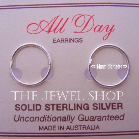Sterling Silver 14mm Hinged Sleeper Hoop Earrings