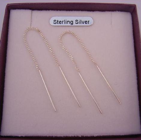 Sterling Silver Thread Earrings Curb Chain Design