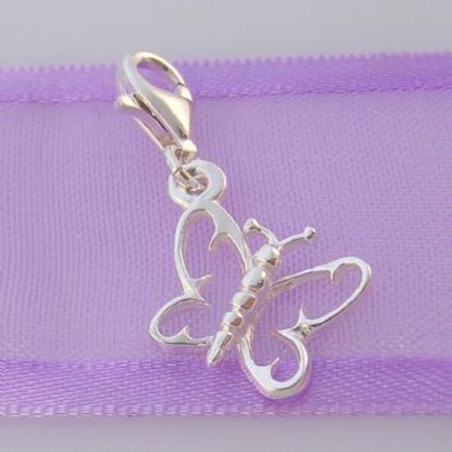 STERLING SILVER 12mm OPEN BUTTERFLY CLIP ON CHARM - HR1072