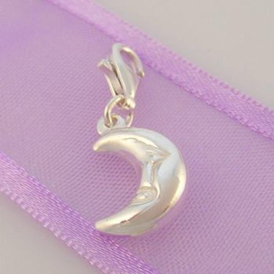 STERLING SILVER 3D PUFFY CRESENT MAN IN THE MOON CLIP ON CHARM - TP-899790