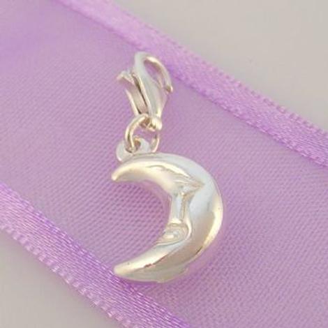 Sterling Silver 3d Puffy Cresent Man in the Moon Clip on Charm - Tp-899790
