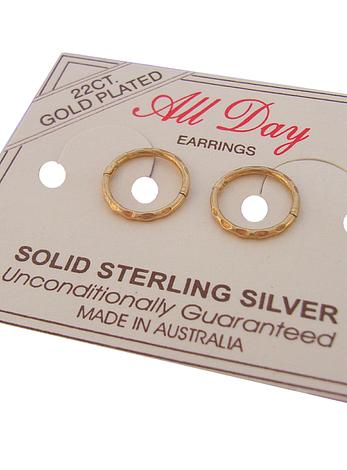 Micro 8mm Facet Gold Plated Hinged Sleeper Hoop Earrings
