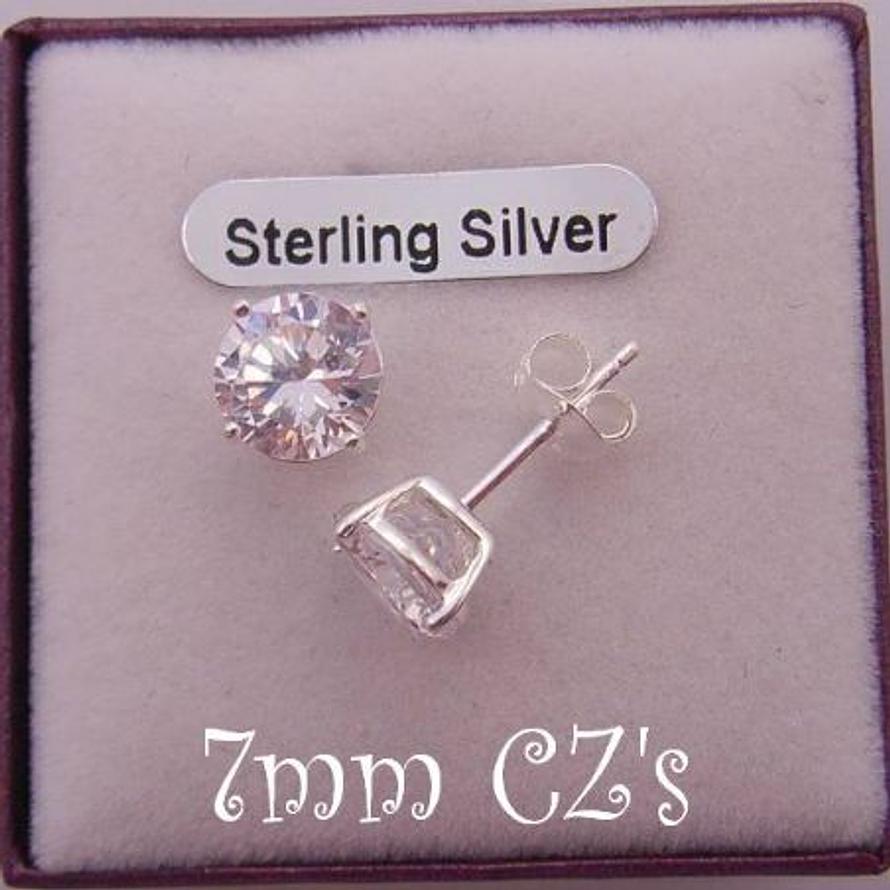STERLING SILVER 7mm MANMADE DIAMOND CZ CUBIC ZIRCONIA STUD EARRINGS