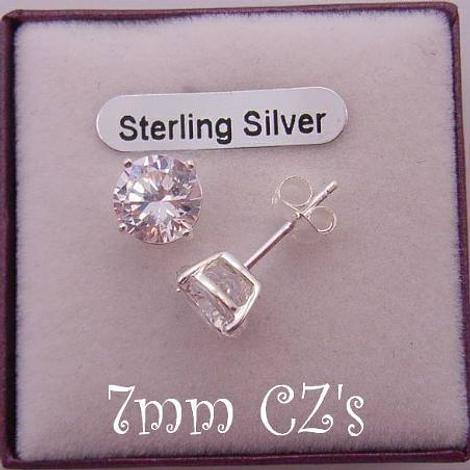 Sterling Silver 7mm Cz Cubic Zirconia Stud Earrings