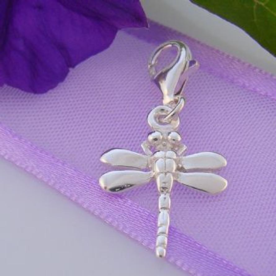 STERLING SILVER 12mm x 18mm DRAGONFLY CLIP ON CHARM - HR3231