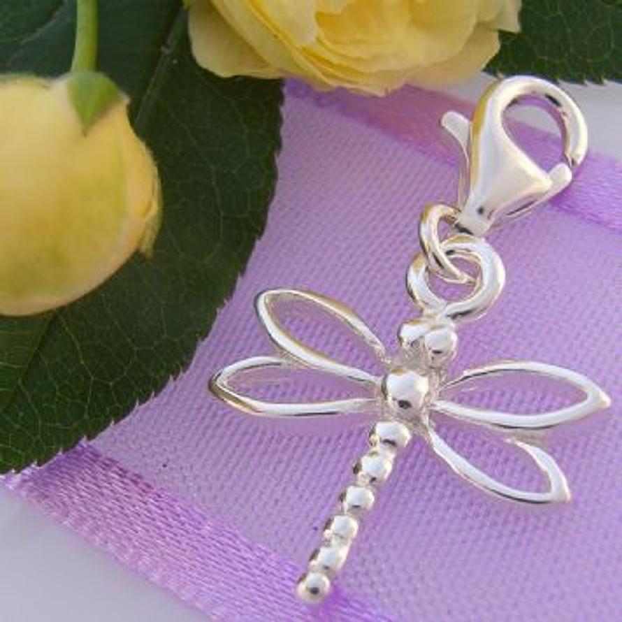 STERLING SILVER 15mm OPEN DRAGONFLY CLIP ON CHARM - HR3232
