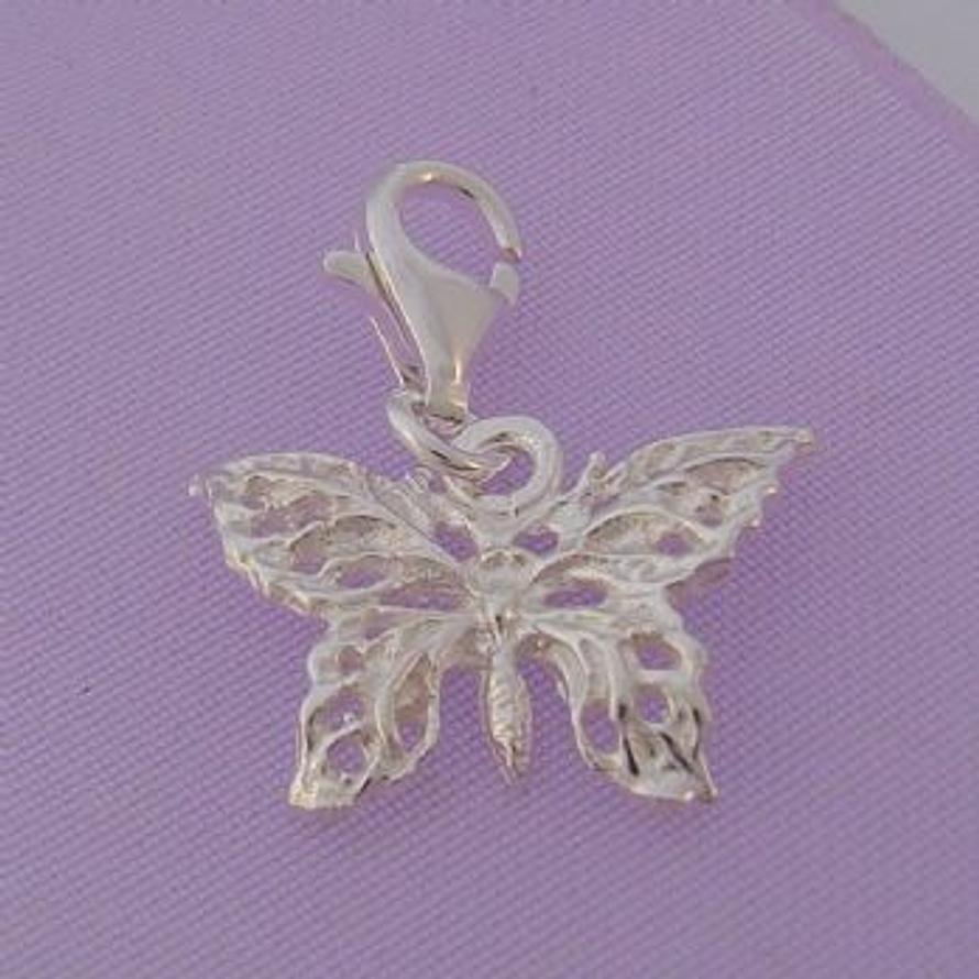 STERLING SILVER 17mm FILIGREE BUTTERFLY CLIP ON CHARM - HR464