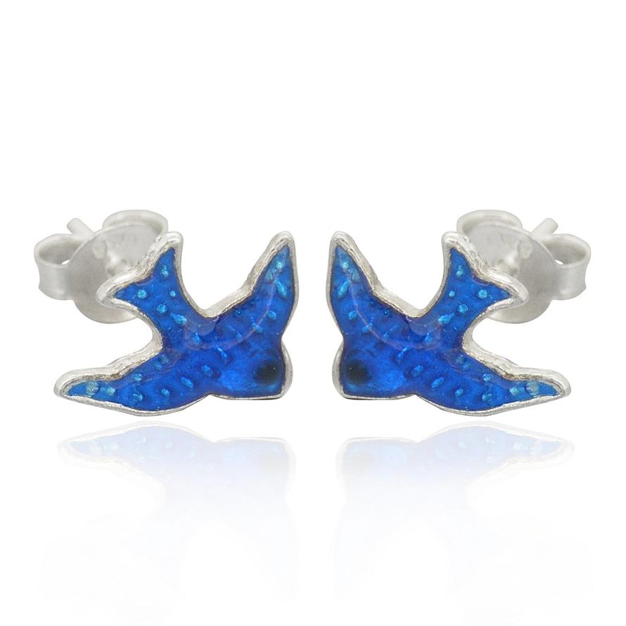 Sterling Silver 10mm Bluebird of Happiness Charm Stud Earrings