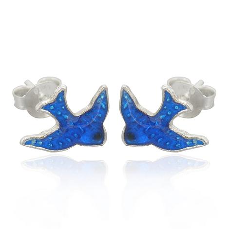 Sterling Silver 10mm Bluebird of Happiness Charm Stud Earrings