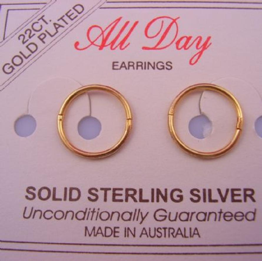 SMALL 10mm 22ct Gold Plated HINGED SLEEPER EARRINGS