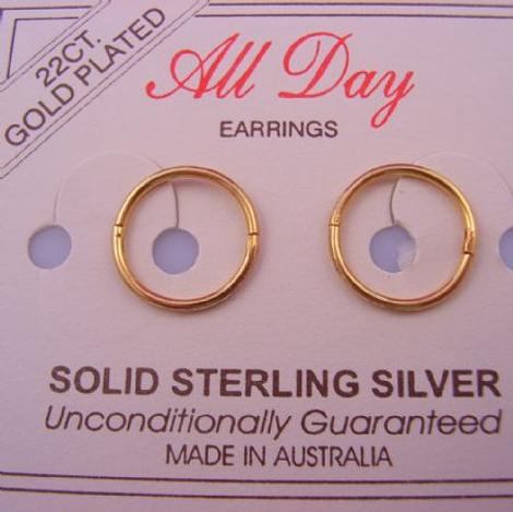 Small 10mm Gold Plated Hinged Sleeper Hoop Earrings