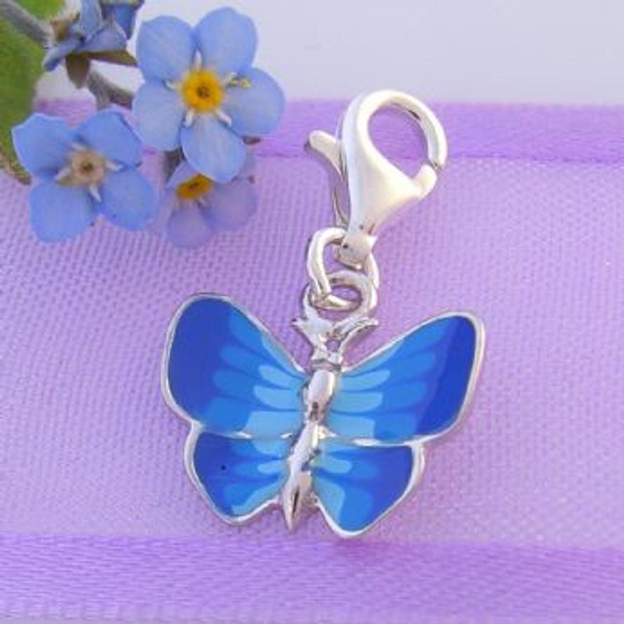 STERLING SILVER 13mm BLUE BUTTERFLY CLIP ON CHARM - 925-122-1068-218BLUE