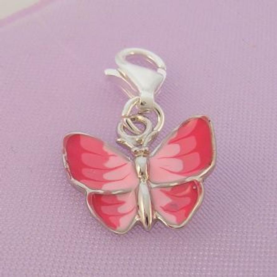 STERLING SILVER 13mm PINK BUTTERFLY CLIP ON CHARM - 925-122-1068-218PINK