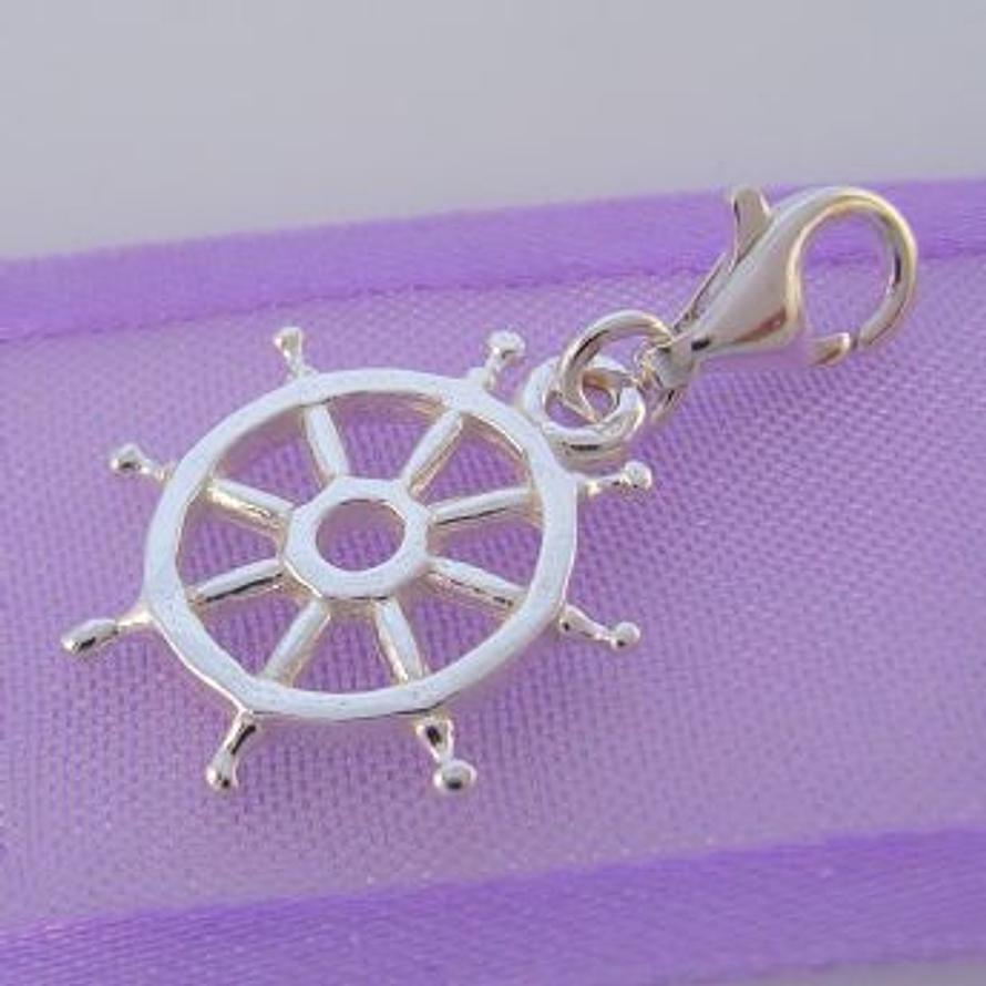 STERLING SILVER SHIP BOAT WHEEL CLIP ON CHARM - HR1969
