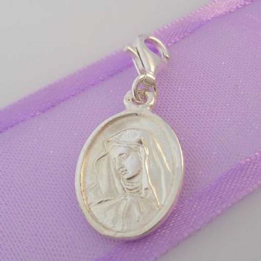 STERLING SILVER 12mm MADONNA VIRGIN MARY CLIP ON CHARM - HR2107