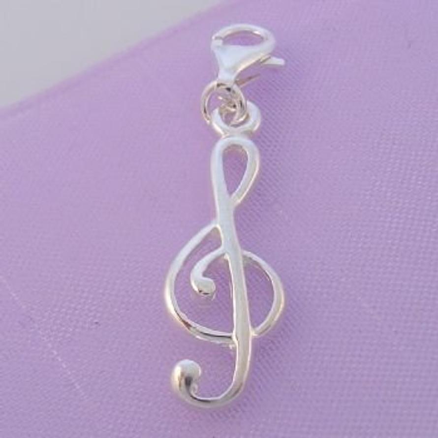 STERLING SILVER 8mm x 24mm MUSIC TREBLE CLIP ON CHARM HR60