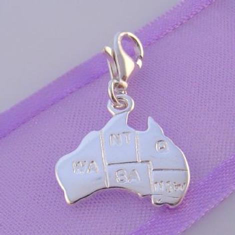 Sterling Silver 15mm Map of Australia Clip on Charm - Hr2417