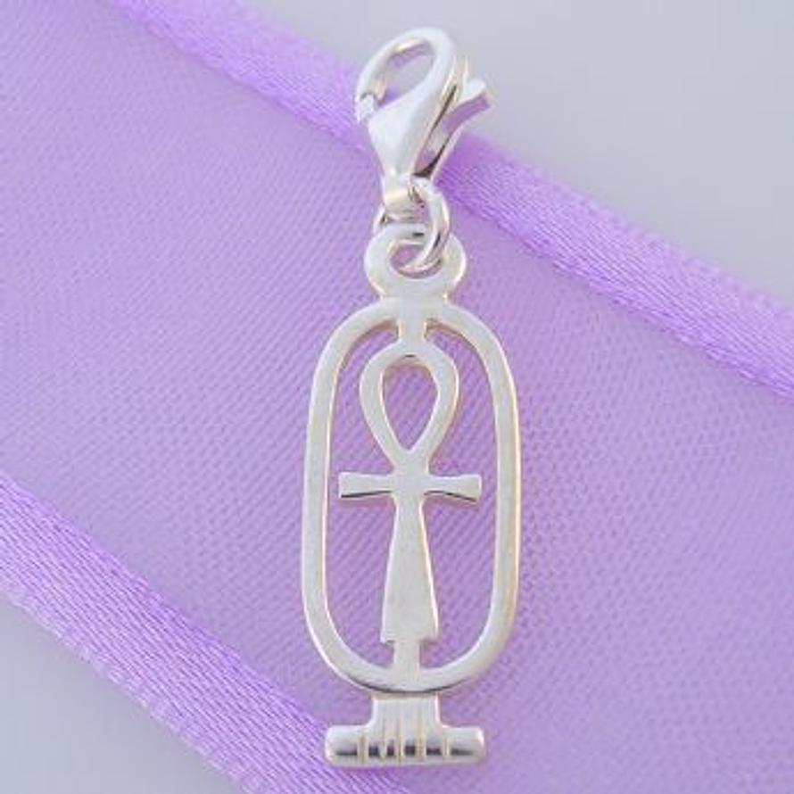 STERLING SILVER EGYPTIAN CARTOUCHE' ANKH OF LIFE CLIP ON CHARM - HR2811