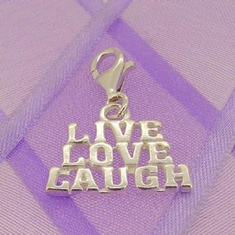 STERLING SILVER LIVE LOVE LAUGH CLIP ON CHARM PENDANT - KB119-PCT-SS