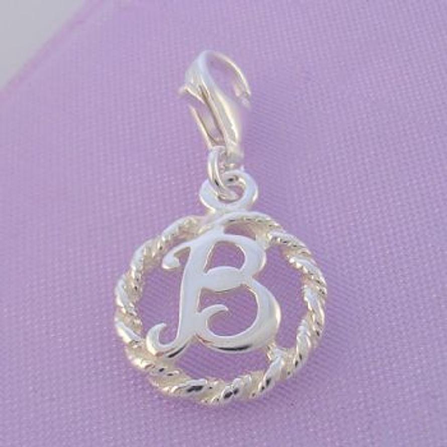 STERLING SILVER 12mm ALPHABET INITIAL CLIP ON CHARM LETTER B -CH-SS-HR1171-B