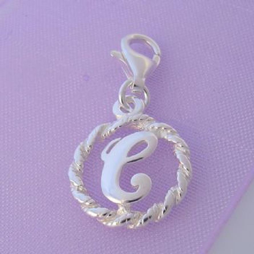 STERLING SILVER 12mm ALPHABET INITIAL CLIP ON CHARM LETTER C -CH-SS-HR1171-C