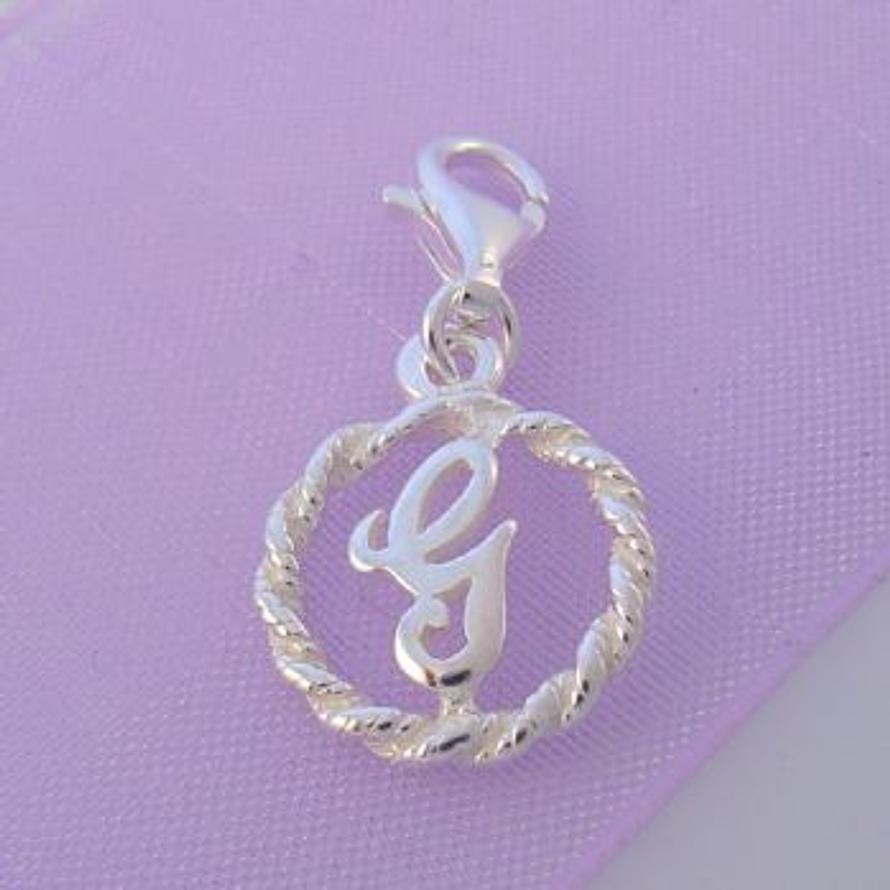 STERLING SILVER 12mm ALPHABET INITIAL CLIP ON CHARM LETTER G -CH-SS-HR1171-G