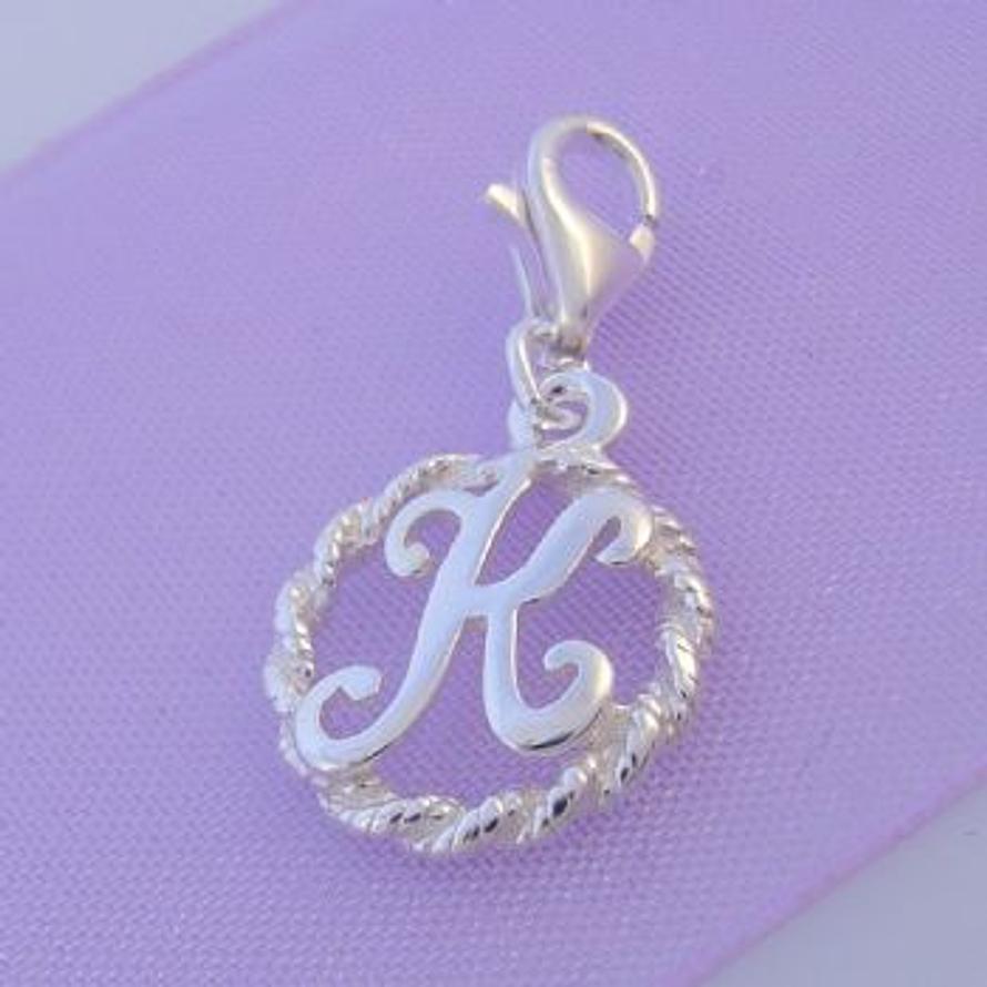 STERLING SILVER 12mm ALPHABET INITIAL CLIP ON CHARM LETTER K -CH-SS-HR1171-K