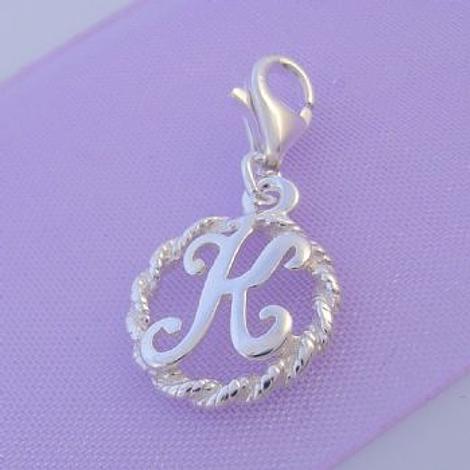 Sterling Silver 12mm Alphabet Initial Clip on Charm Letter K -Ch-Ss-Hr1171-K
