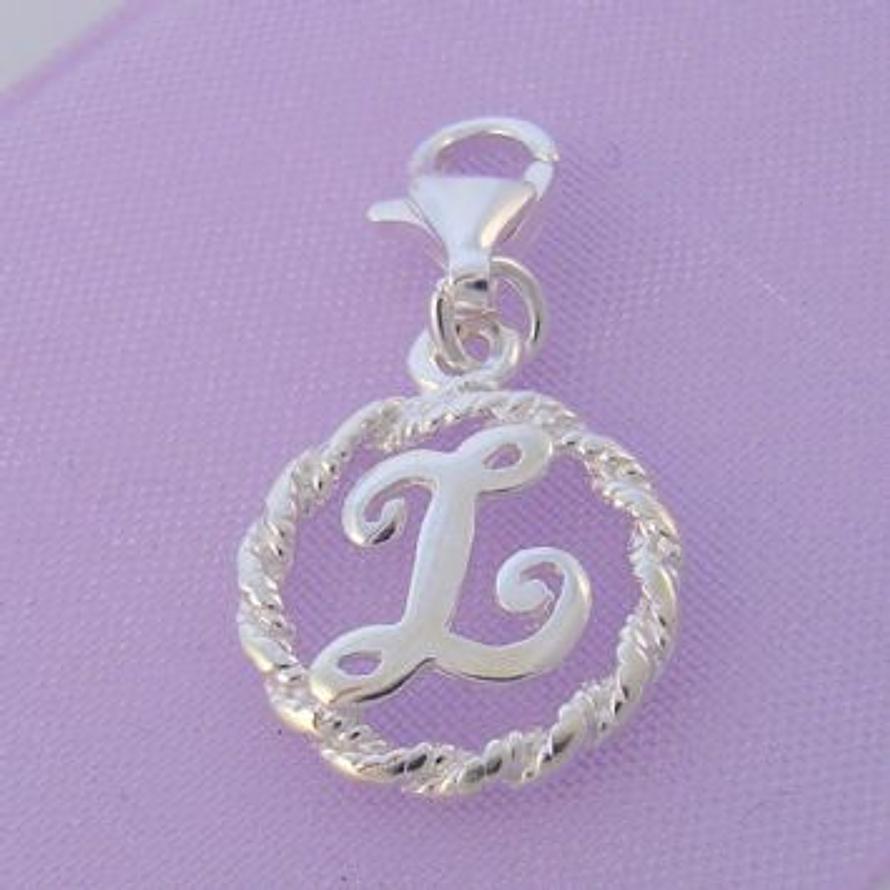 STERLING SILVER 12mm ALPHABET INITIAL CLIP ON CHARM LETTER L -CH-SS-HR1171-L