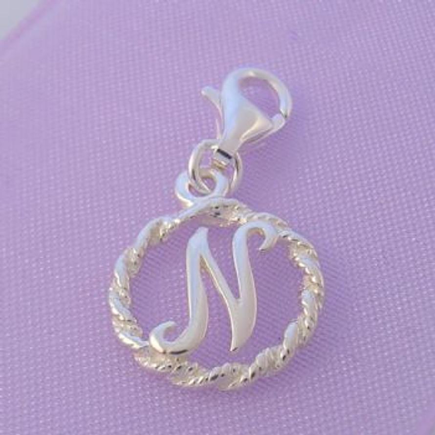 STERLING SILVER 12mm ALPHABET INITIAL CLIP ON CHARM LETTER N -CH-SS-HR1171-N