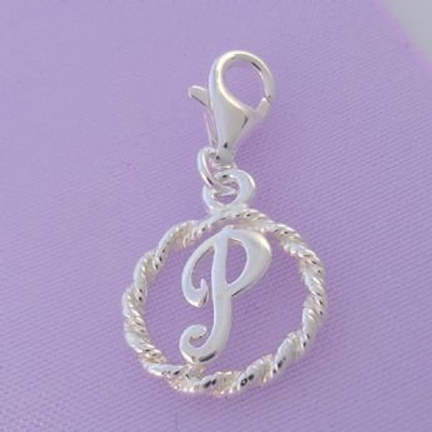 STERLING SILVER 12mm ALPHABET INITIAL CLIP ON CHARM LETTER P -CH-SS-HR1171-P