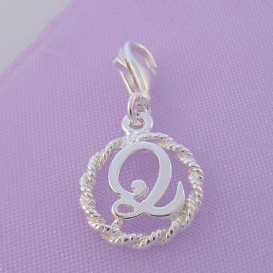STERLING SILVER 12mm ALPHABET INITIAL CLIP ON CHARM LETTER Q -CH-SS-HR1171-Q