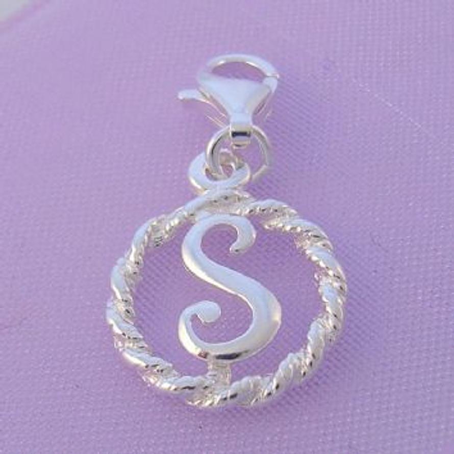 STERLING SILVER 12mm ALPHABET INITIAL CLIP ON CHARM LETTER S -CH-SS-HR1171-S