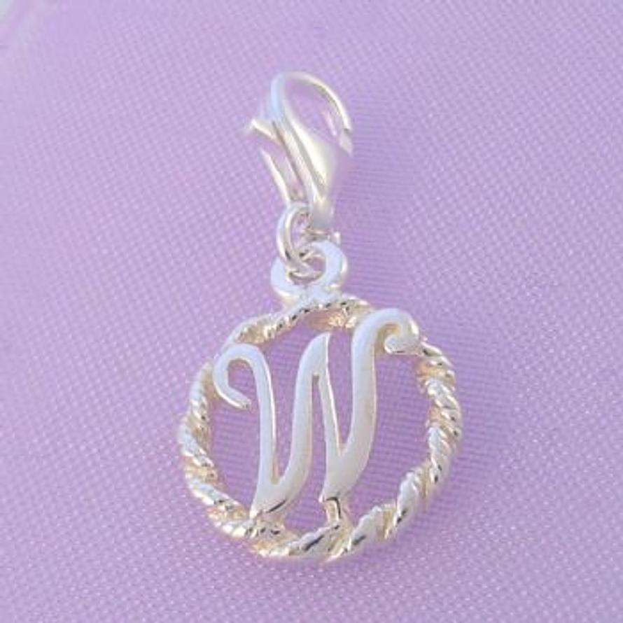STERLING SILVER 12mm ALPHABET INITIAL CLIP ON CHARM LETTER W -CH-SS-HR1171-W
