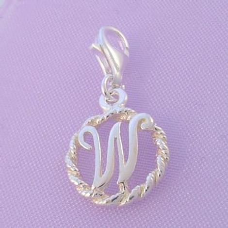 Sterling Silver 12mm Alphabet Initial Clip on Charm Letter W -Ch-Ss-Hr1171-W