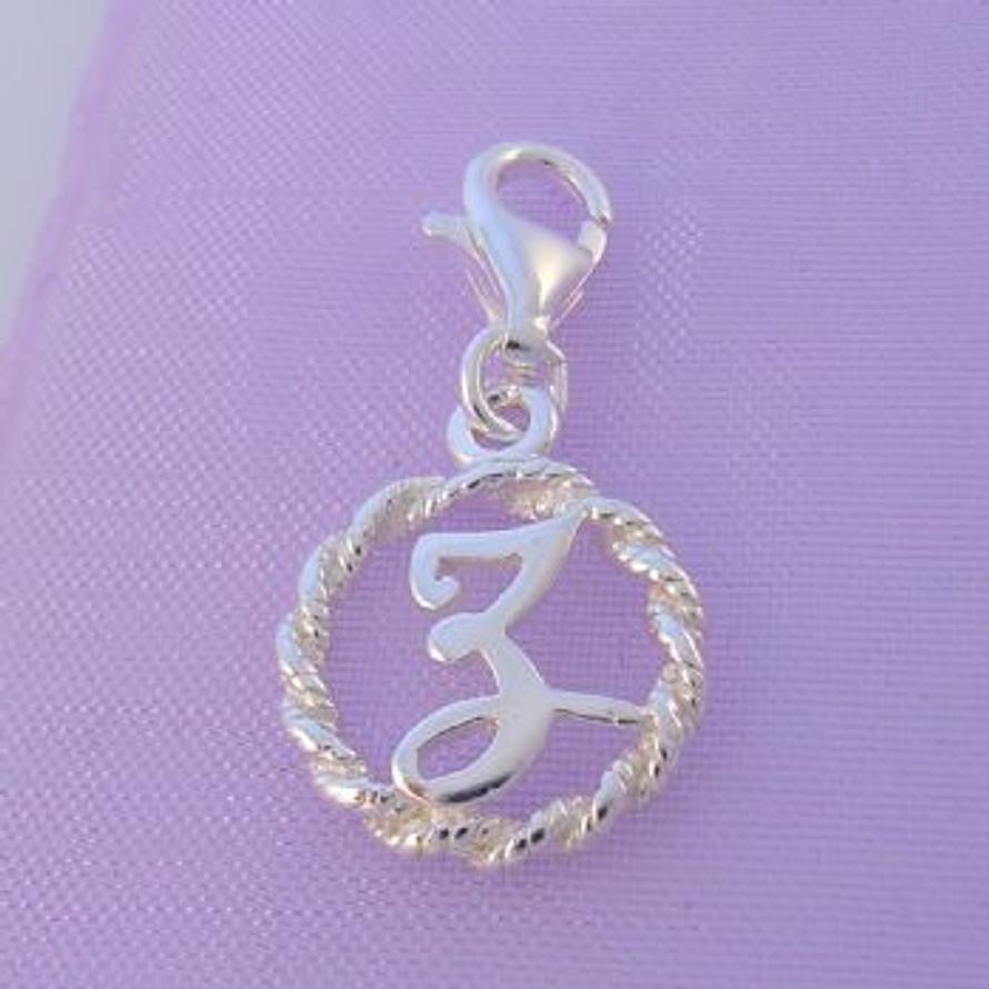STERLING SILVER 12mm ALPHABET INITIAL CLIP ON CHARM LETTER Z -CH-SS-HR1171-Z