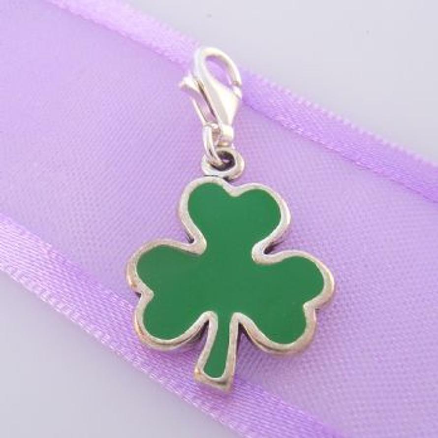 STERLING SILVER GOOD LUCK SHAMROCK CLOVER CLIP ON CHARM - TI-02057