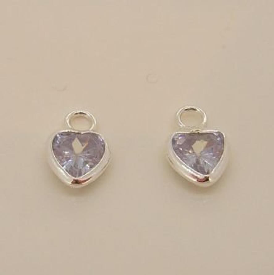 STERLING SILVER 5mm LILAC CZ HEART SLEEPER CHARMS -C-SS-5mmCZheart-lilac