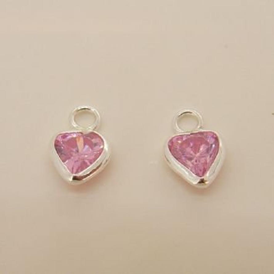 STERLING SILVER 5mm PINK CZ HEART SLEEPER CHARMS -C-SS-5mmCZheart-pink
