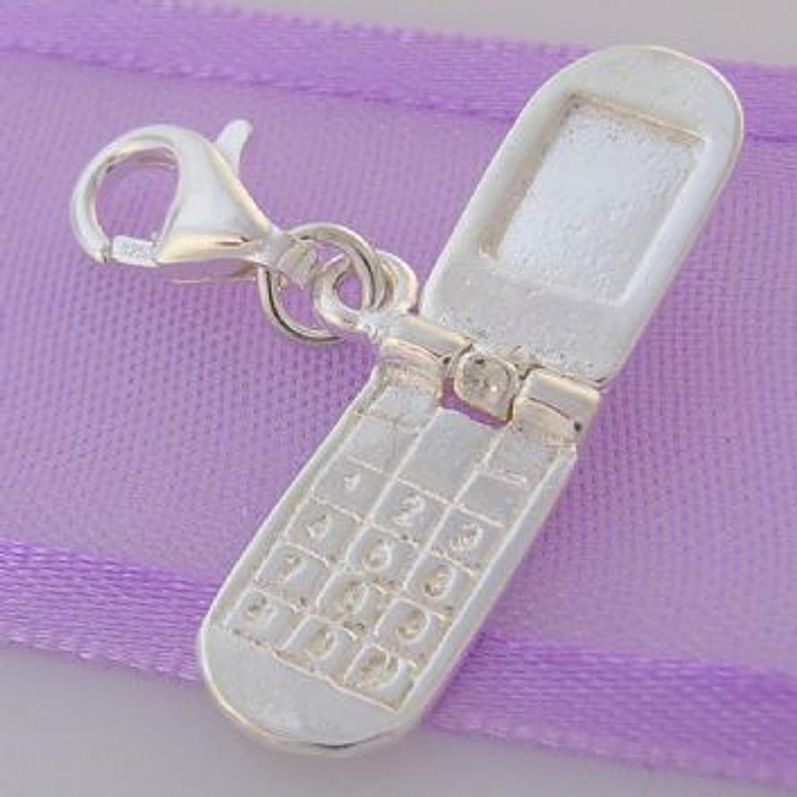 STERLING SILVER MOBILE FLIP CELL PHONE CLIP ON CHARM - HR3412
