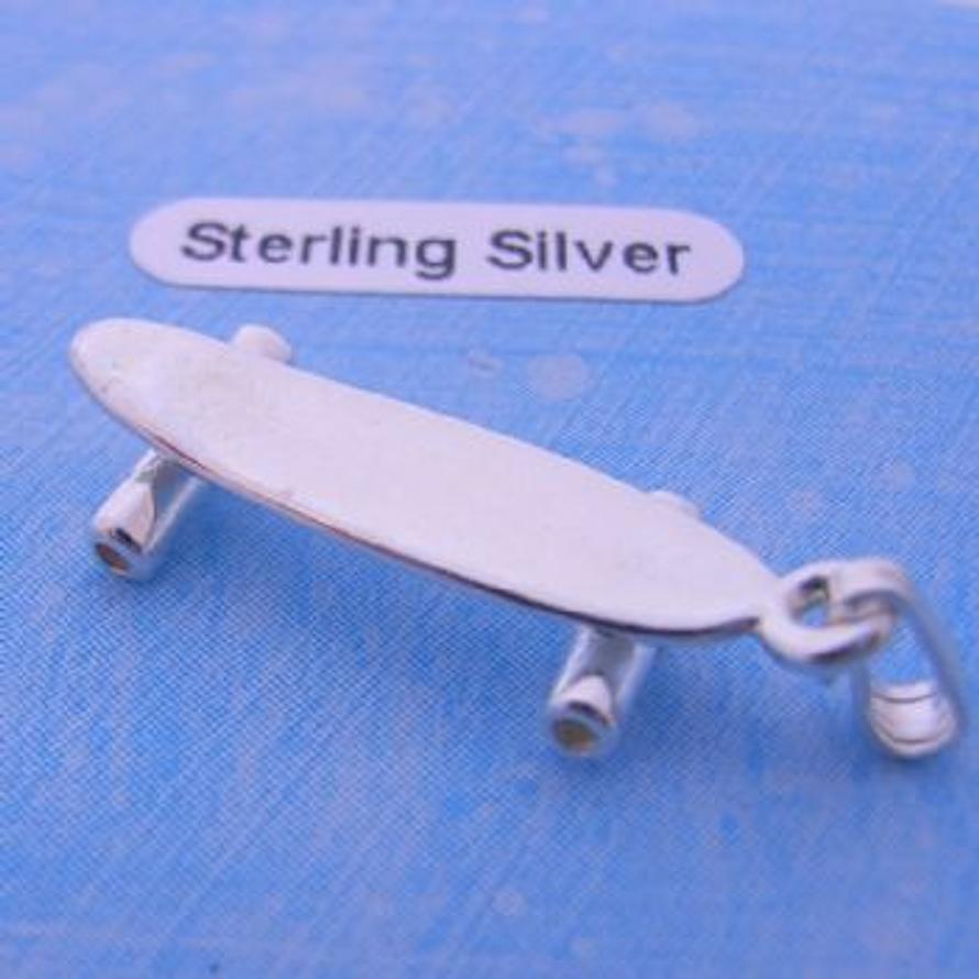 STERLING SILVER 23mm x 9mm SKATEBOARD CHARM CHARM - HR859