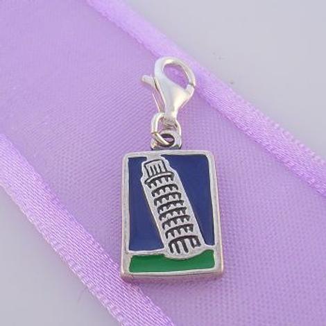 Sterling Silver Leaning Tower Pisa Postcard Clip on Charm - Ti-03860